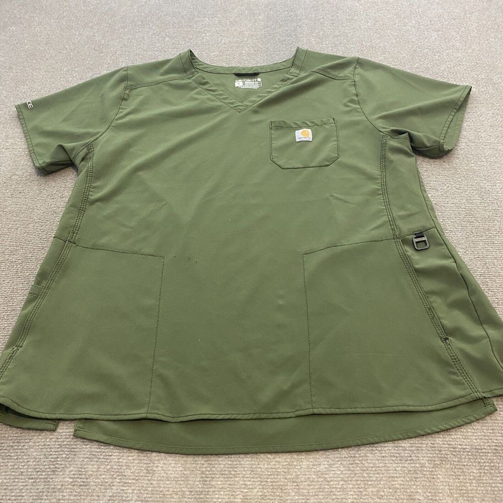 Carhartt Olive Green Short Sleeve Crop Top with Pocket